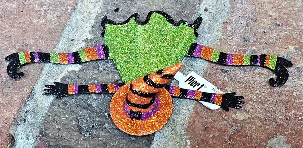 Pier 1 Glitter Metal Halloween Witch Splat Ornament 6